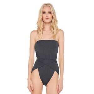 Norma Kamali Strapless Diaper Mio One Piece Swimsuit Bodysuit Dark Grey - XS
